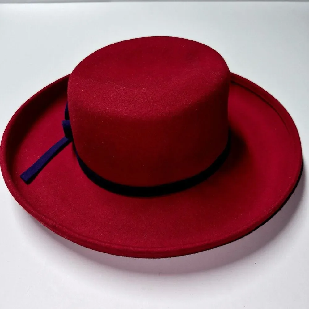 SCALA Red Hat Society 100% Wool Cloche Hat Purple Velvet Bow Official Church